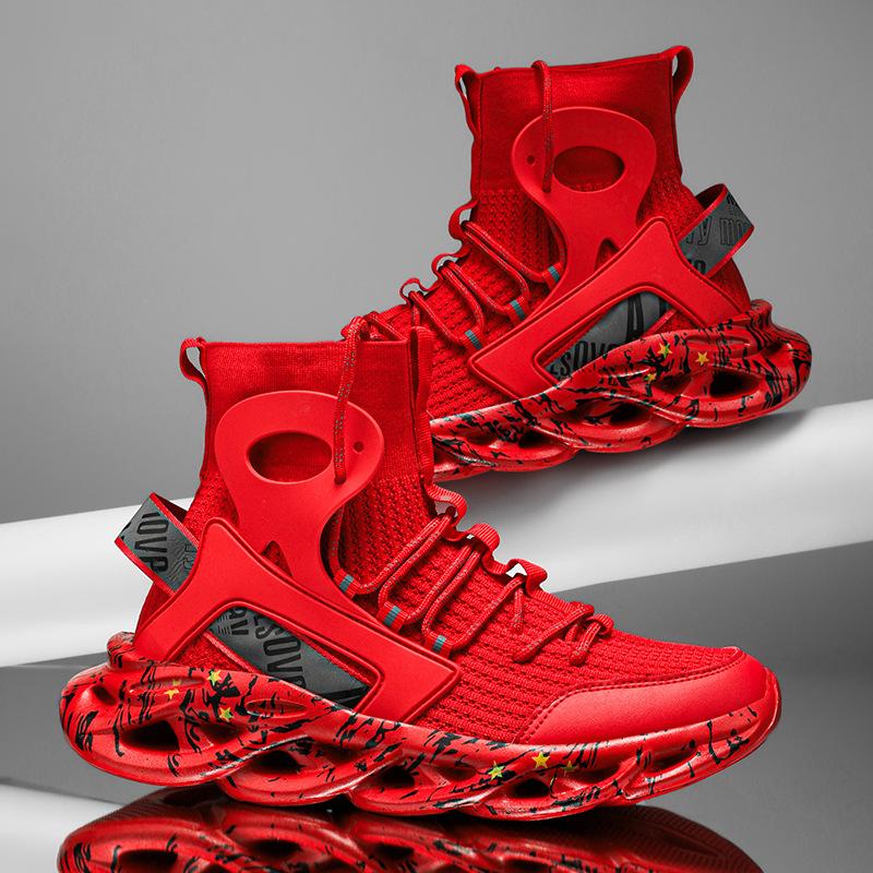 High-top elastic twist sole fly-woven sneakers large-size men's shoes three-dimensional new graffiti foot cover