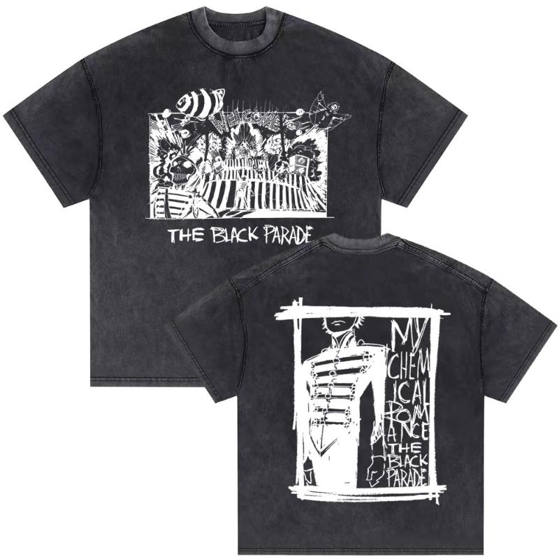 

Химический роман Принт Выстиранная футболка Мужская Женская Мода Ретро Оверсайз Уличная одежда Y2K Хип-хоп Топы с коротким рукавом Выстиранная футболка 4XL