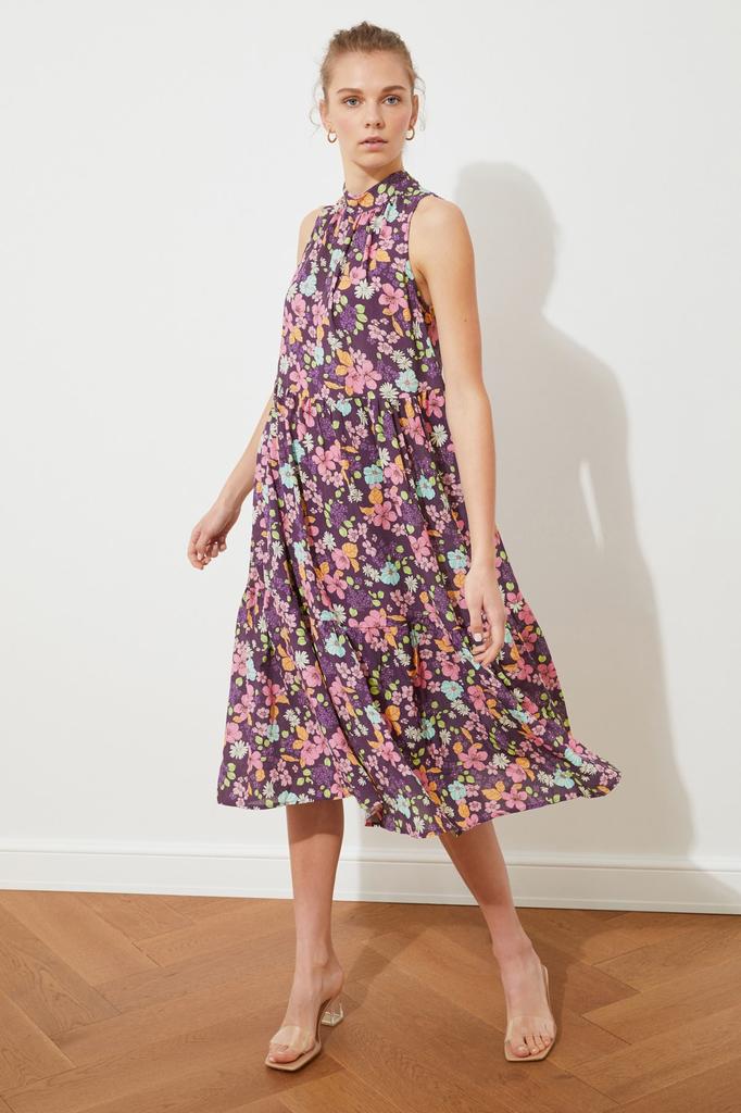 Women's Fashion Casual Sleeveless Midi Emerald Green Straight Cut High Collar Midi Woven Woven Dress