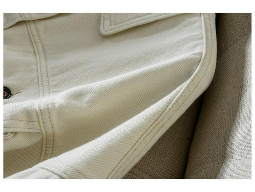 Women's Off-White Cotton Denim Short Jacket - Single-Breasted, Loose Fit, Slimming, for Spring and Autumn