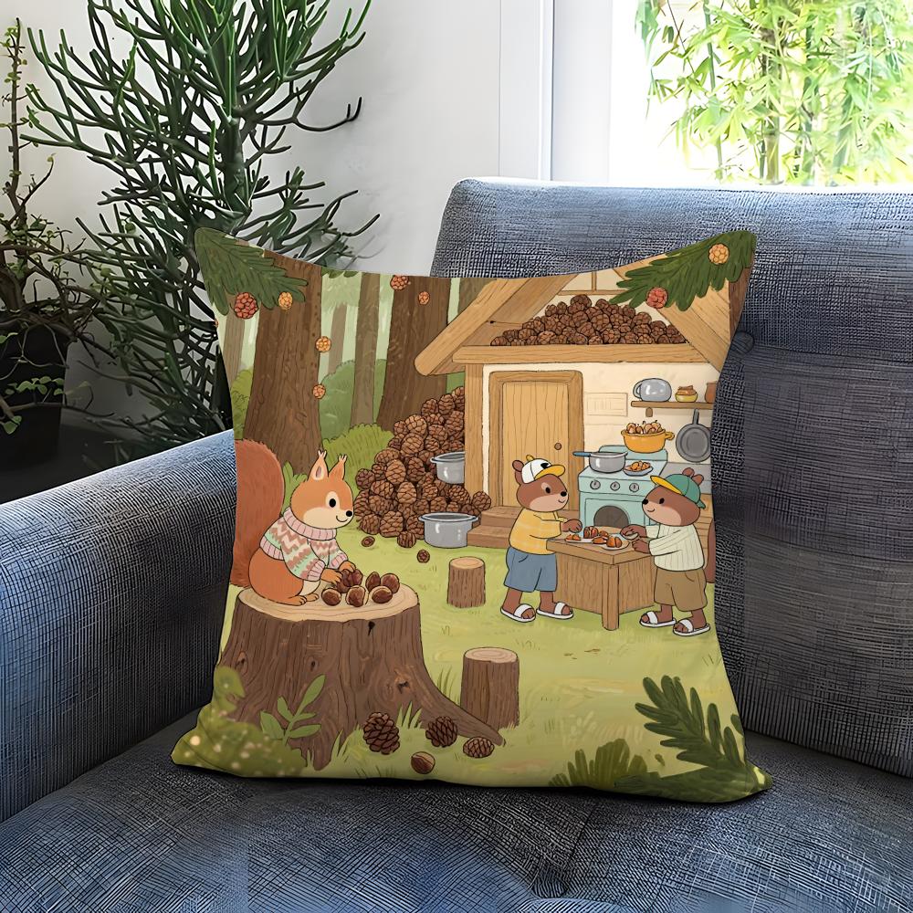 Cute Squirrel Cushion Cover Comfortable Reversible Pillow Cover Ideal for Car Sofa Bedroom & Beyond