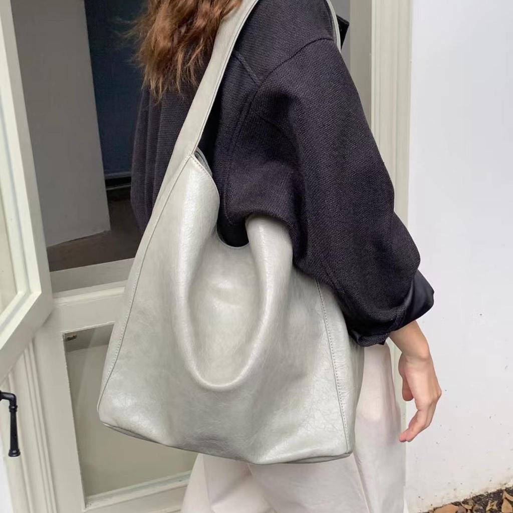 Große Tasche, Damen-Sommertasche, lässig, schlicht, Schultertasche, Einkaufstasche aus weichem Leder, vielseitig, ideal für Pendler