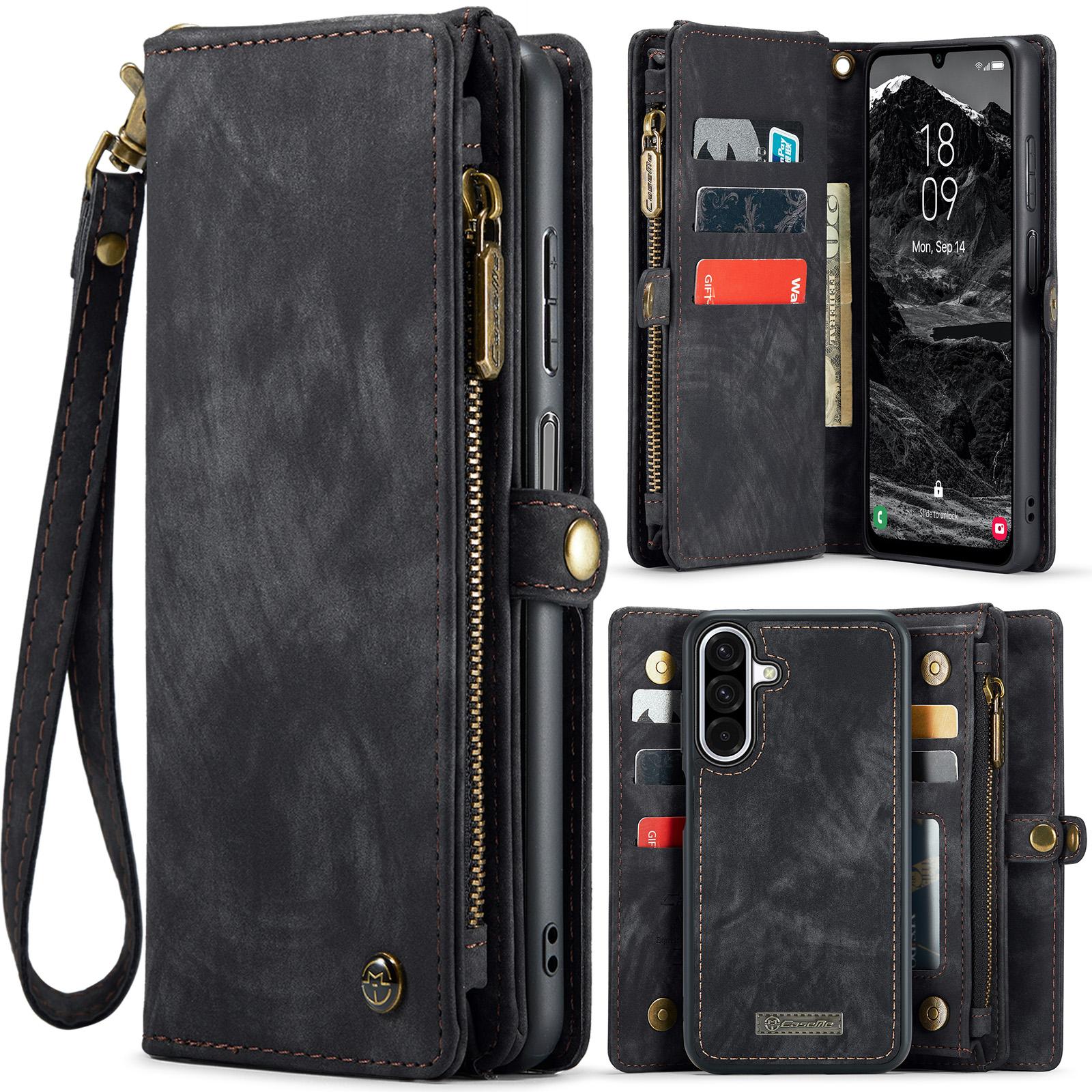 CaseMe-008 Luxury 2-in-1 Removable Zipper Wrise Strap Multi-functional Wallet Case Card Slots Holder Phone Cover for Samsung Galaxy A17 A37 A57 For Samsung Galaxy A17 чёрный