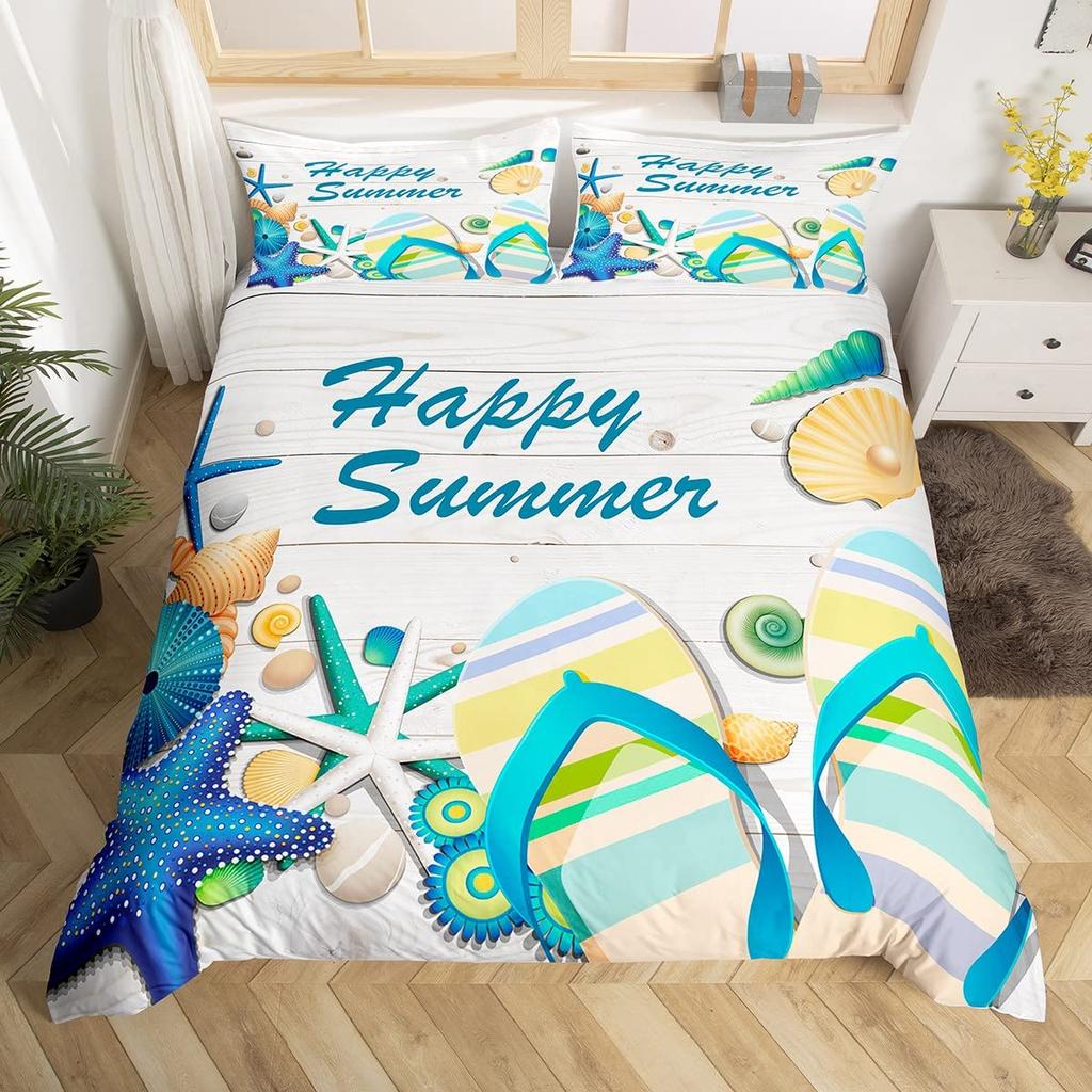 Bunte Flip-Flops Bettwäsche-Sets für Teenager Kinder Leichte Tagesdecke mit 2 Kissenbezügen Strandurlaub Bettwäsche-Set Ohne Bettdecke