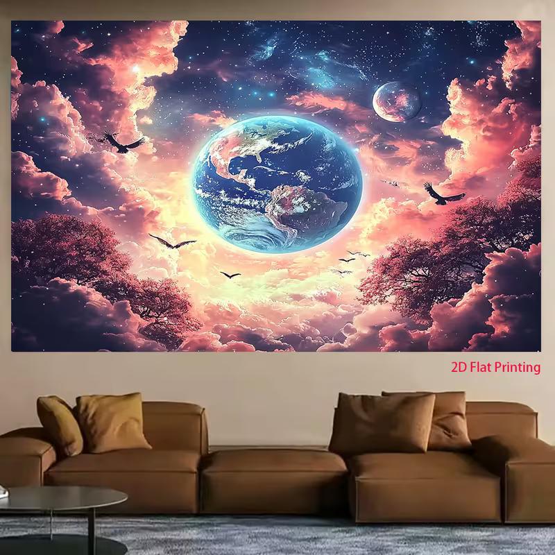 2D Cosmic Earth Starry Backdrop, Pink Cloud Space Photography Background 47.2x31.5inch/120*80cm