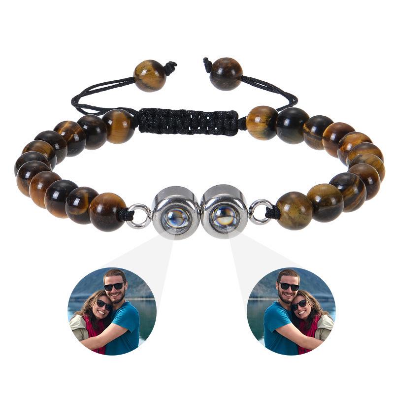 Naturstein Projektionsarmband: 100 Sprachen Benutzerdefinierter Weißer Türkis Mattierter Stein Paarschmuck