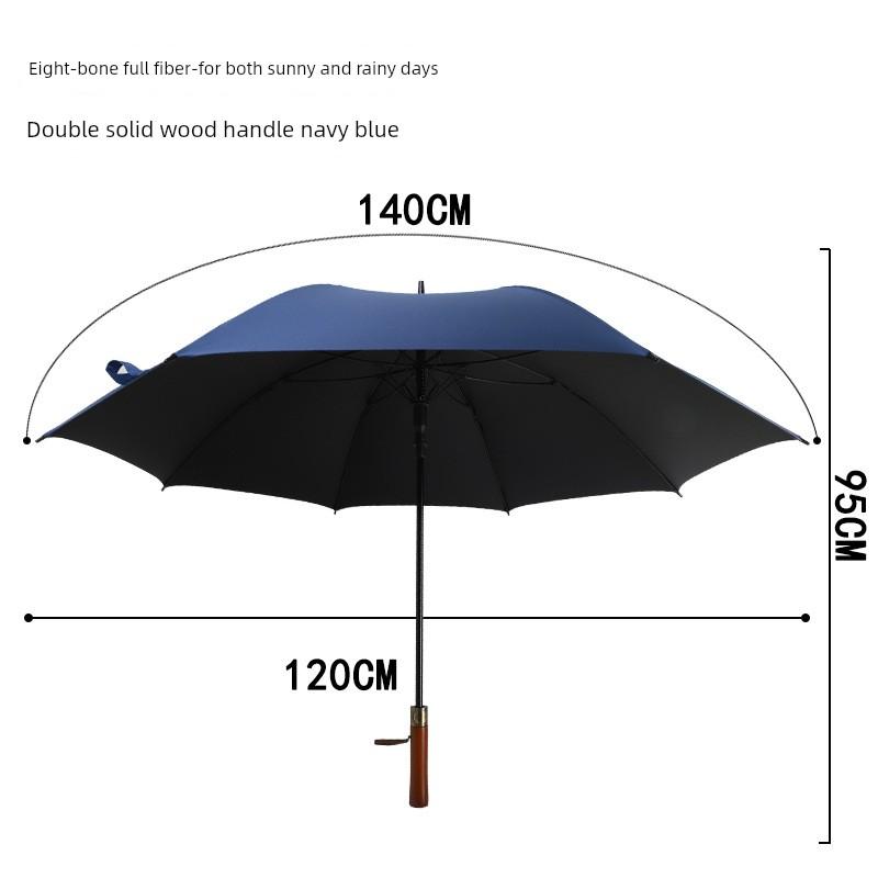 New Vintage Solid Wood Long-Handle Umbrella, Business 8-Rib Men's Double Black-Coated Sun and Rain Umbrella, Customizable with Engraving and