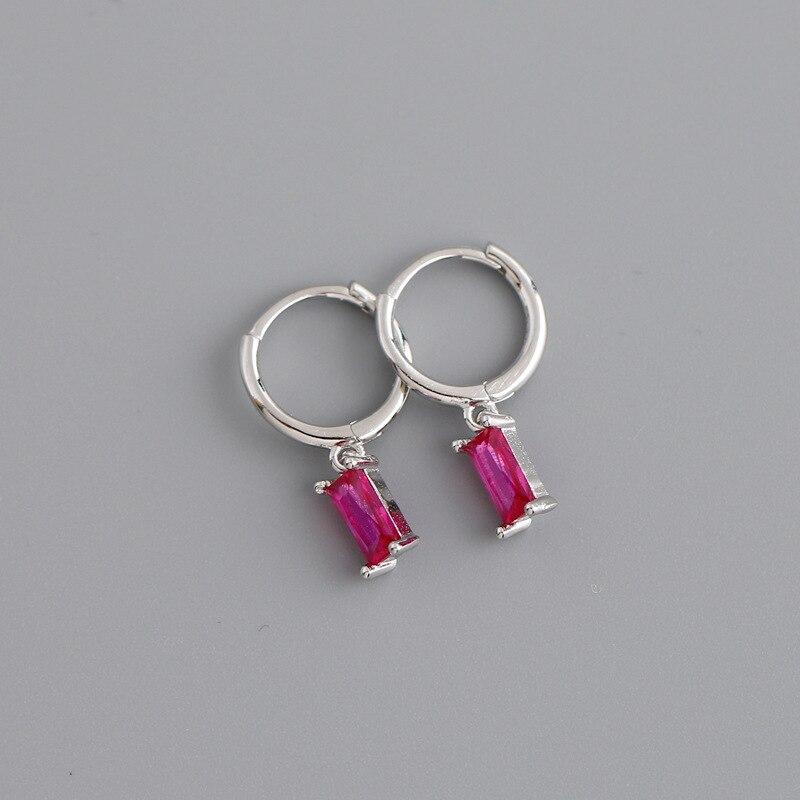 925 Sterling Silver Green Crystal Square Stud Earrings For Women Engagement Party Elegant  Jewelry Prevent Allergy Eh262