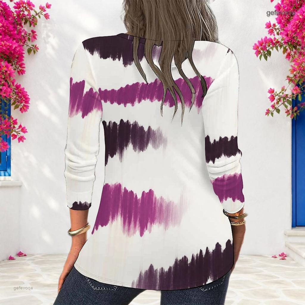 Women Plus Size Round Neck Long Sleeve Tie Dye Striped Printed Pullover Sweatshirt