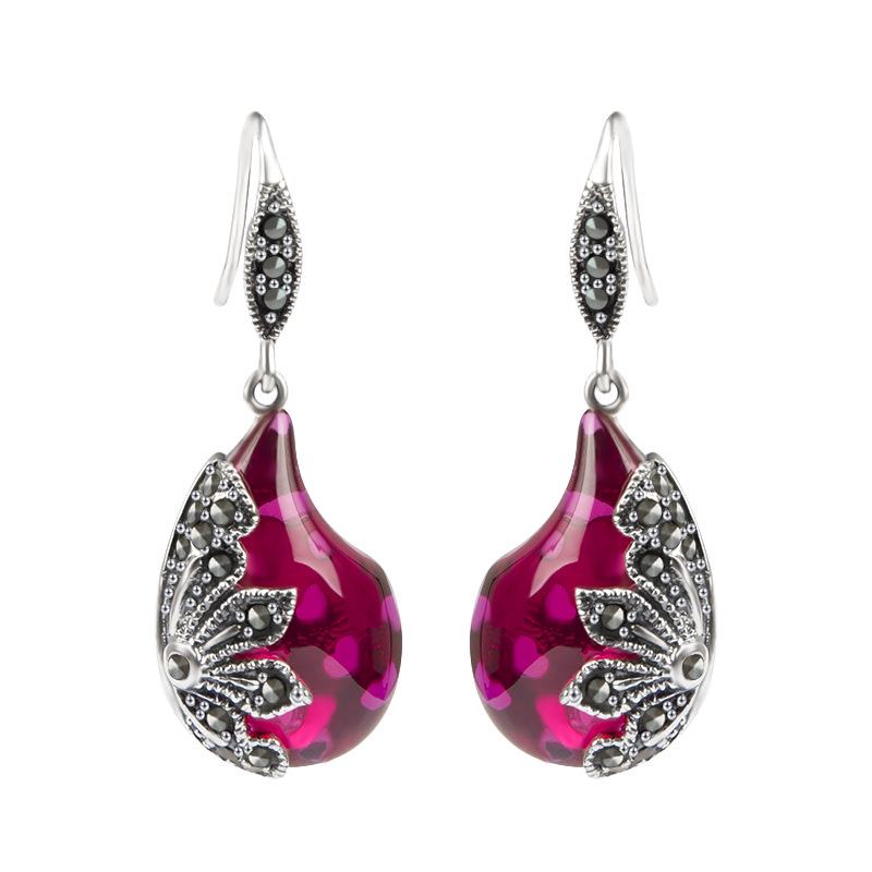 

Jade Angel Серьги-капли винтажные из серебра 925 пробы с синтетическим зеленым агатом и цветочным дизайном розы красного