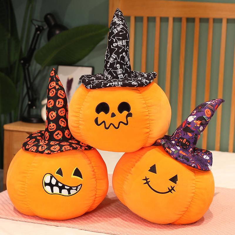 45CM Creative Halloween Decor Pumpkin Plush Pillow Horror Wizard Hat Cushaw Shaped Cushion Cute Stuffed Toys Lovely Kids Gifts