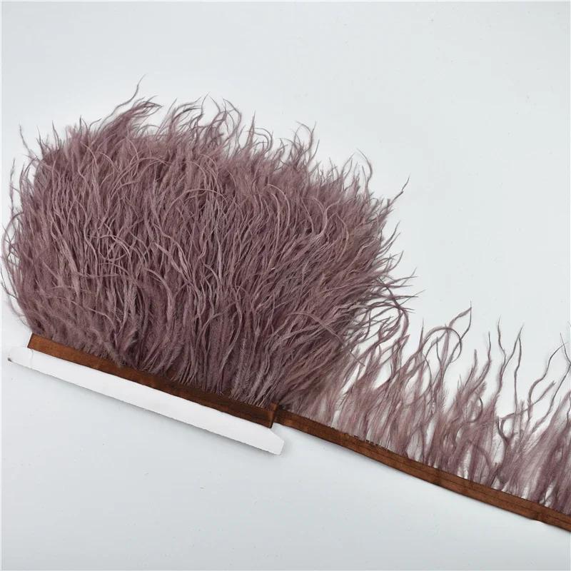 1Meters Fluffy Colored Ostrich Feathers On Ribbon Tape Trim Tassel Fringe 8-10Cm Sewing Flecos White Wedding Dress Clothes Decor