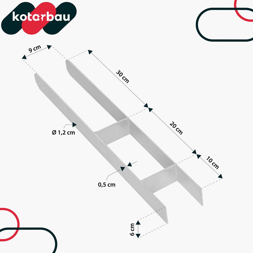 KOTARBAU® H-Post Base for Embedding Bracket Galvanized Steel Anchor 90 MM Set of 2