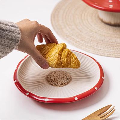 Cartoon Cute Red Mushroom Ceramic Plate, Kitchen Dining Room, Bread, Fruit Plate, Salad Bowl, Afternoon Tea Dessert Plate