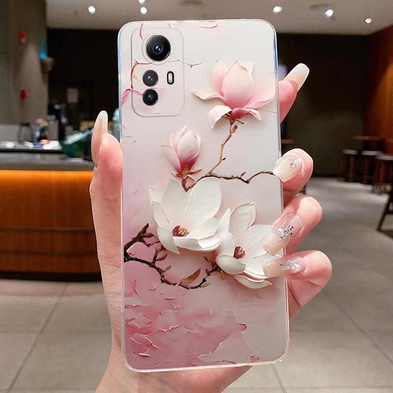 Case For Xiaomi Redmi Note 12S Clear Luxury Fashion Butterfly Flower Soft TPU Silicone Back Cover Transparent Jelly Phone Case