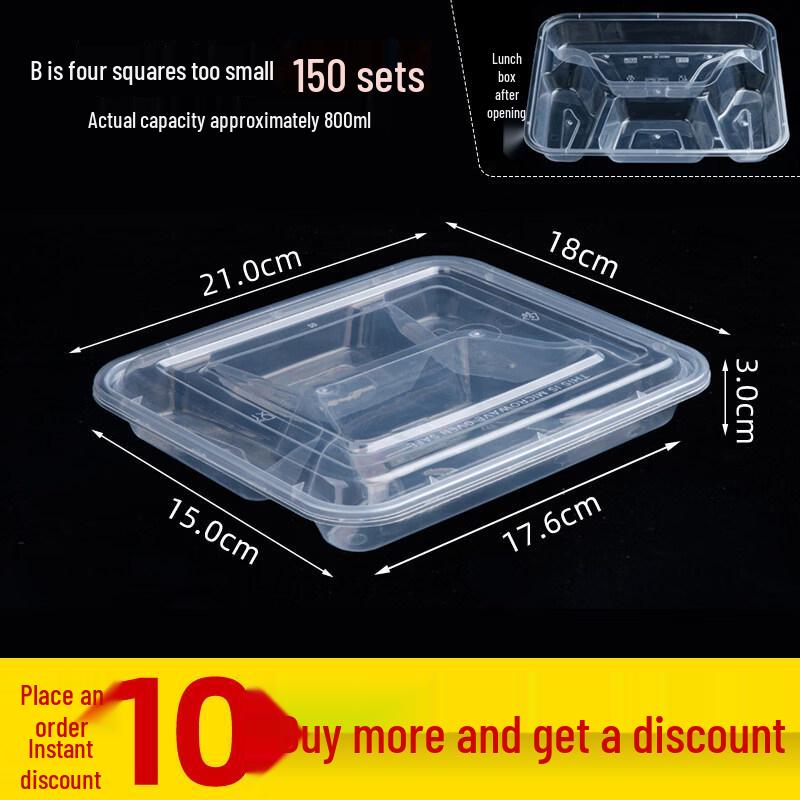 ZISIZ Disposable Transparent Plastic Four-Compartment Lunch Box