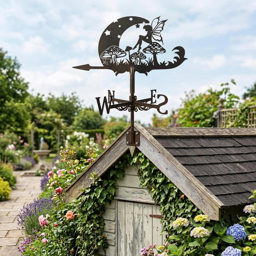 

Vane Metal Wind Direction Indicator Weathercock for Farm Patio Courtyard Outside Farmhouse Fairy