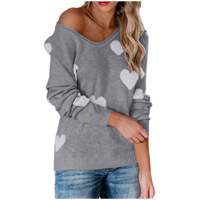 Женские свободные свитера с V-образным вырезом в форме сердца — фото 16
