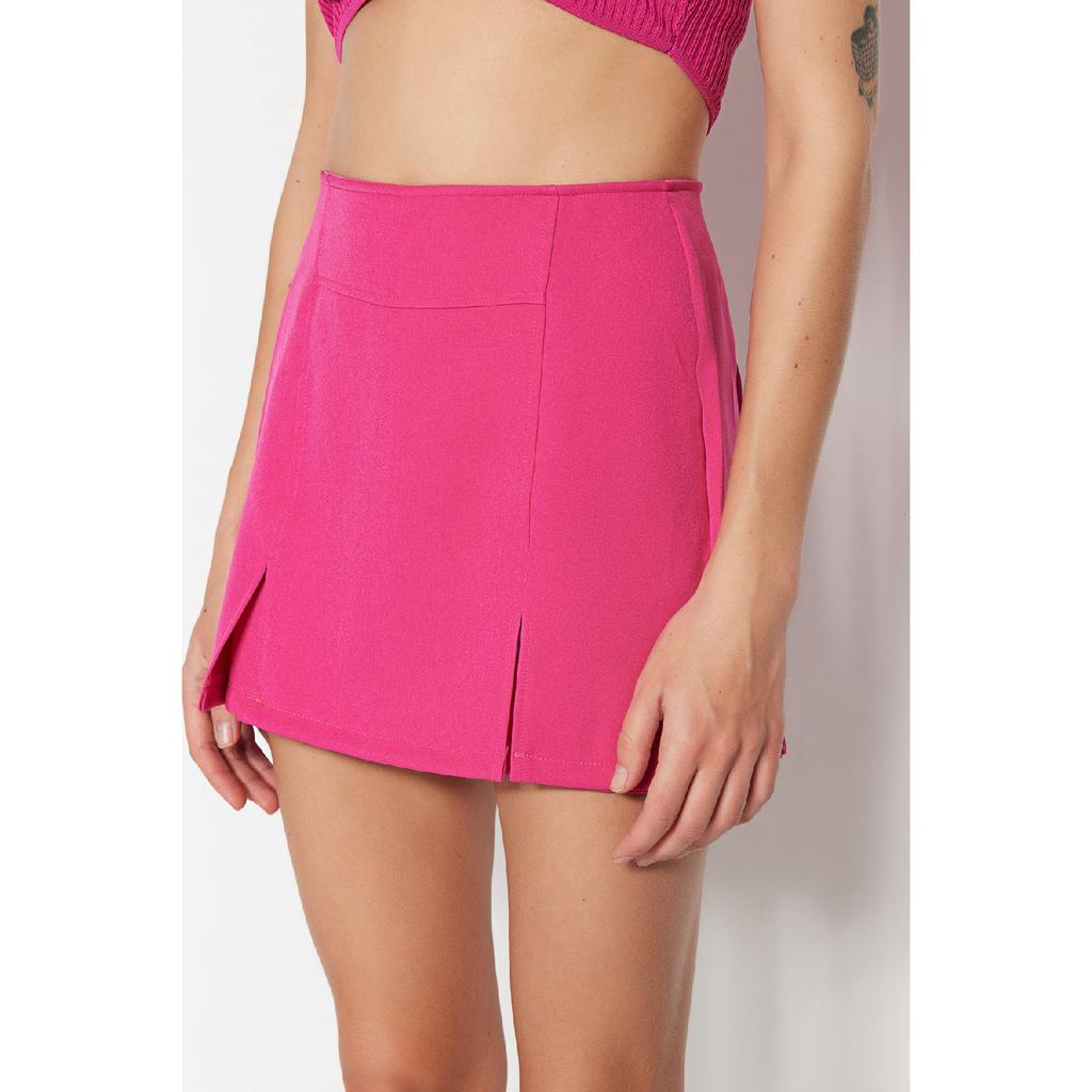 Schwarzer, doppelt geschlitzter, gewebter Super-Mini-Shortsrock Twoss20sr0364