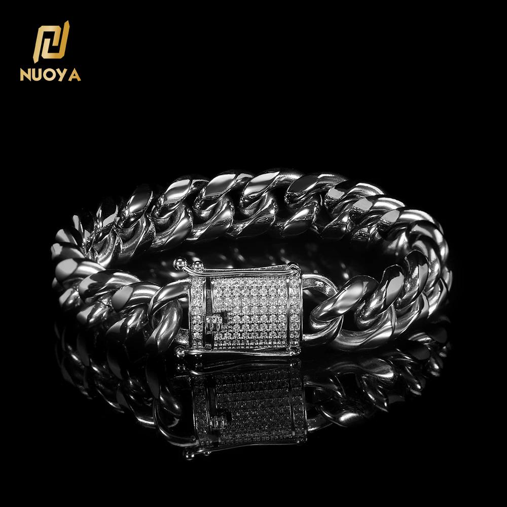 NUOYA Personalized Diamond Clasp Design Men s Cuban Chain Bracelet 18K Gold Plated Stainless Steel Cuban Link Chain Bracelet Stainless steel+Zircon&Bracelet 7 inches (17.78cm) серебряный