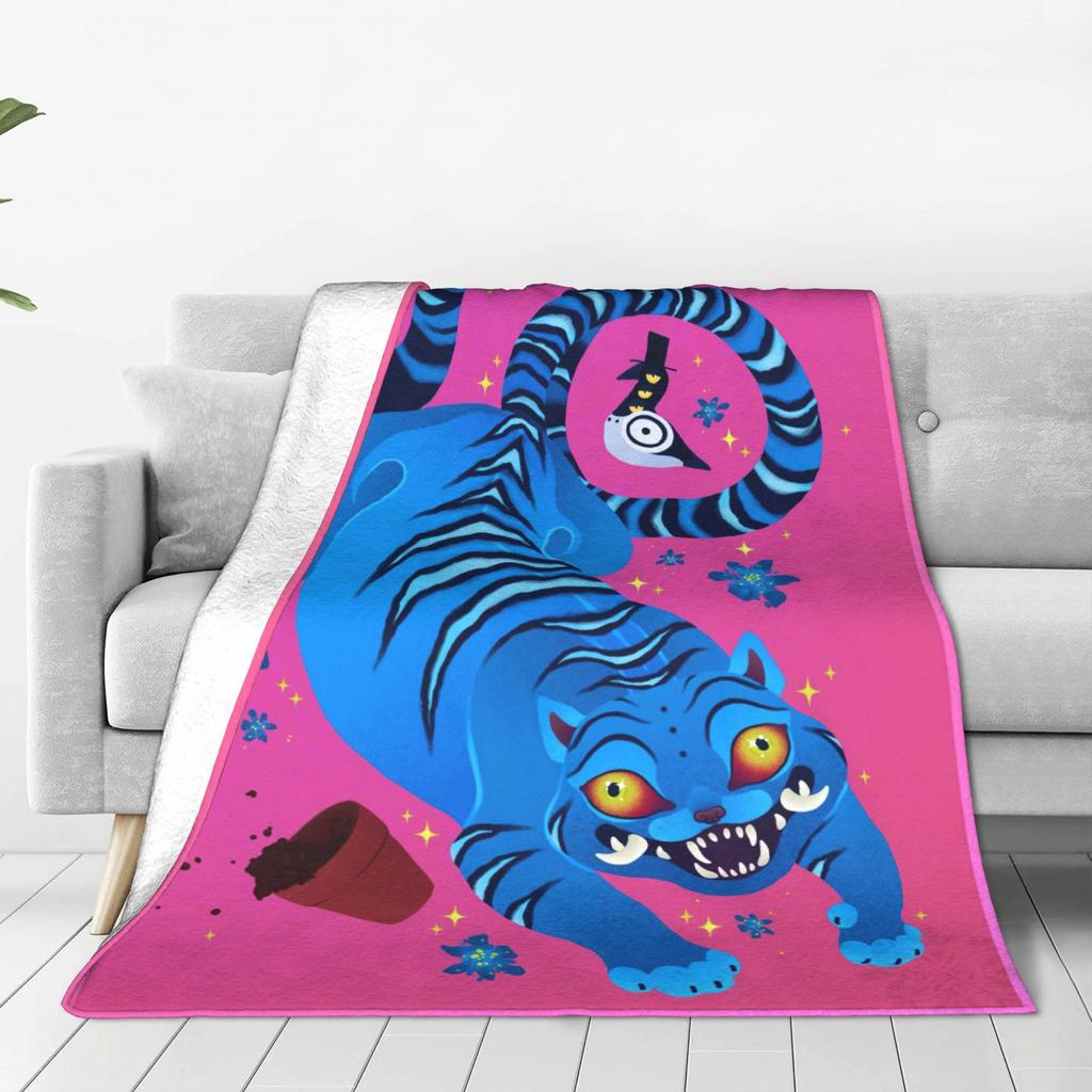 Derpy Tiger Warm Soft Blanket Kpop Demon Hunters Students Plush Throw Blanket Print Couch Chair Flannel Bedspread Sofa Bed Cover