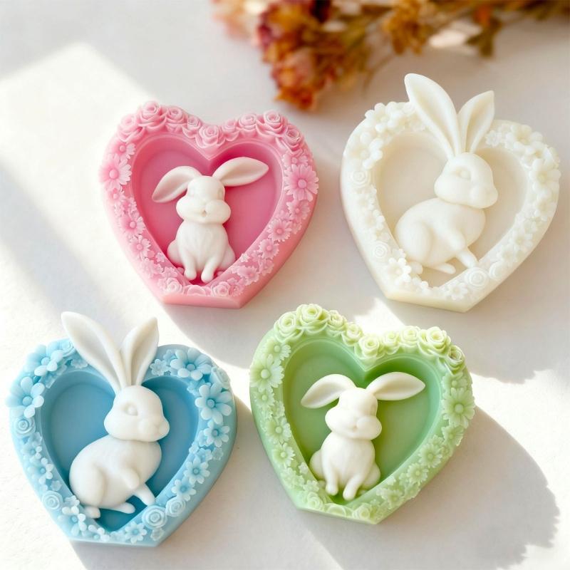 Heart Rabbit Silicone Molds for Candle Soap Chocolate Cake Decoration Multipurpose Silicone Candle Mould for Epoxy Resin