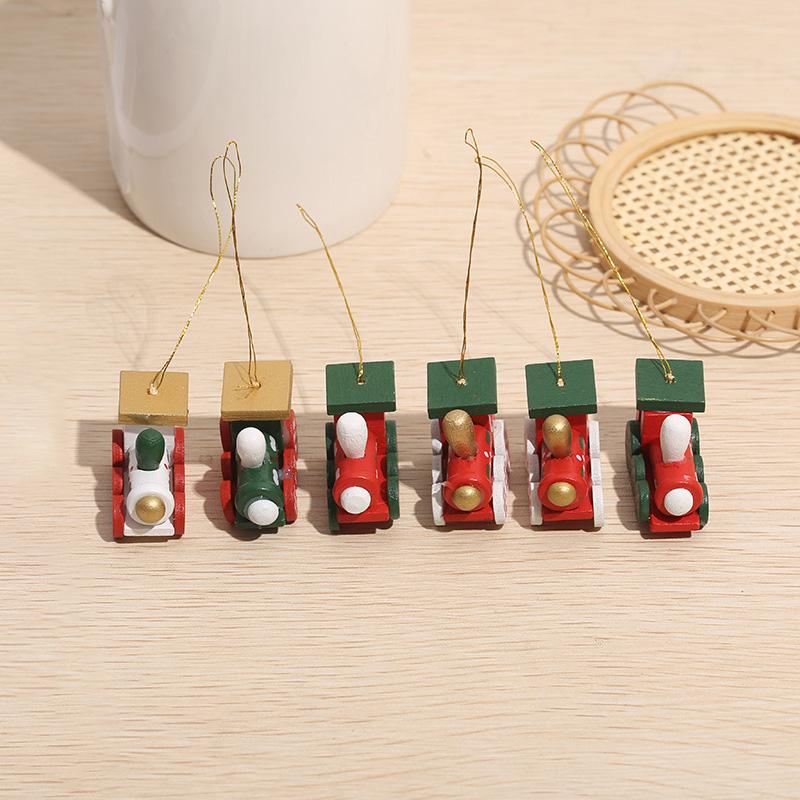Creative Christmas Party Favors Home Dekor Závěsný přívěsek Hračky pro panenky Hlavy vláčků dřevěné