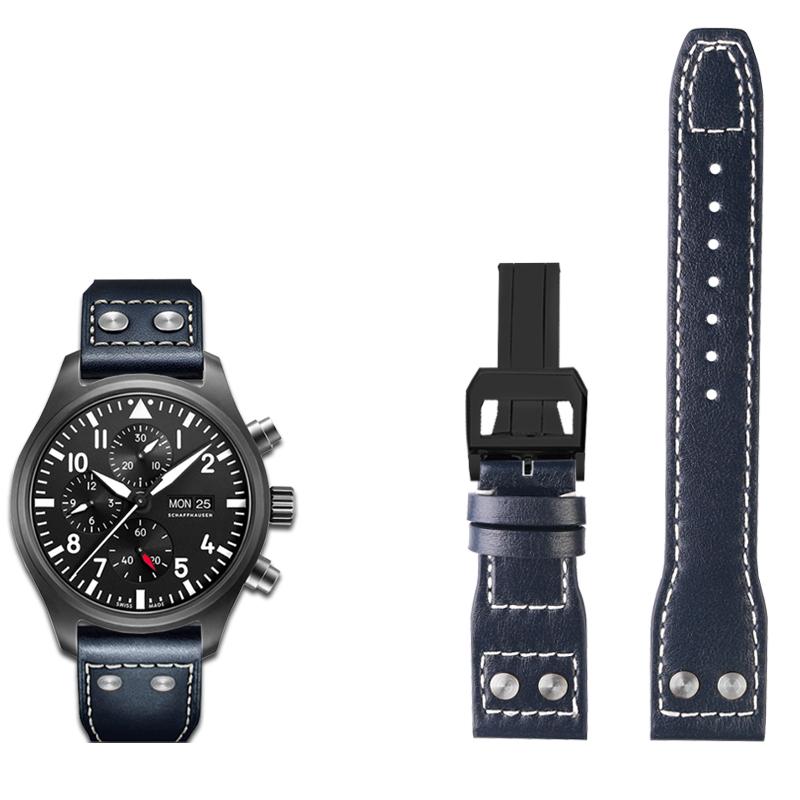 Klasické 21mm 22mm pro IWC originální kožený řemínek k hodinkám Velký pilot plamenomet Malý princ Mark18 Series Náramek Willow Nail Náramek Muž