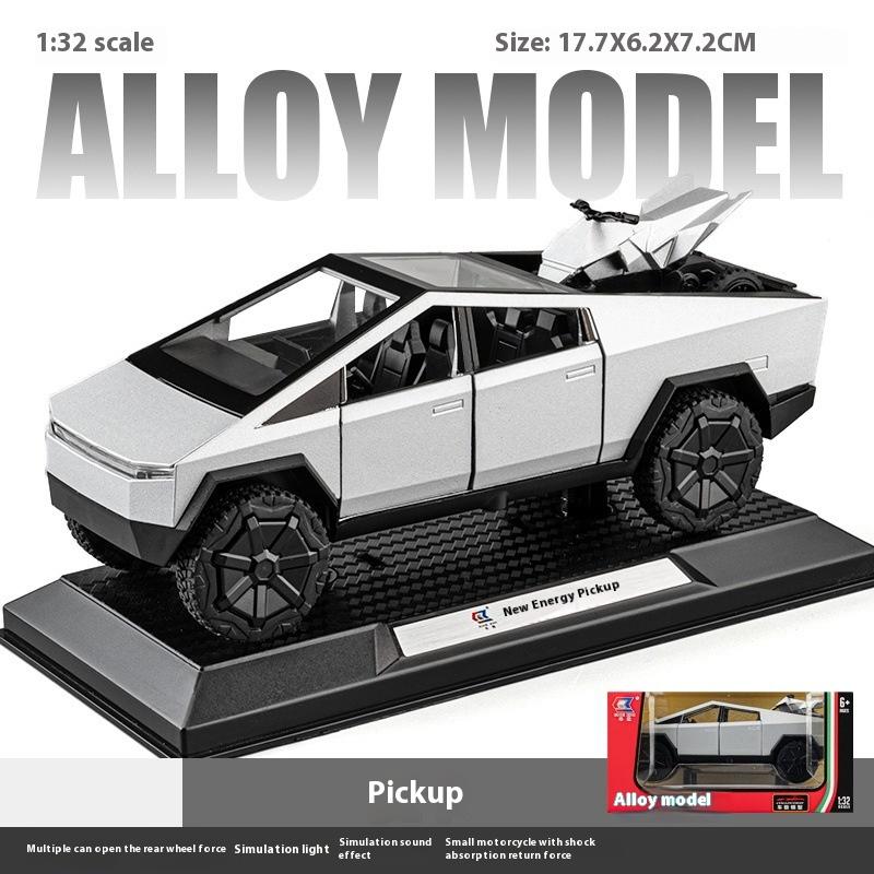 

Игрушечный пикап Tesla в масштабе 1/32, внедорожный сплавной автомобиль, литая металлическая модель, со звуком и светом, инерционная игрушка, детская игрушка, детский подарок, подарок на день рождения, кибер серебряный