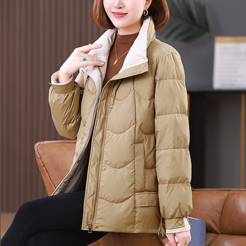 

**Женская зимняя красная куртка пуховик 2024 года со стойкой - Короткое, теплое и модное пальто с хлопковой подкладкой** 2XL for 135-150 jin хаки