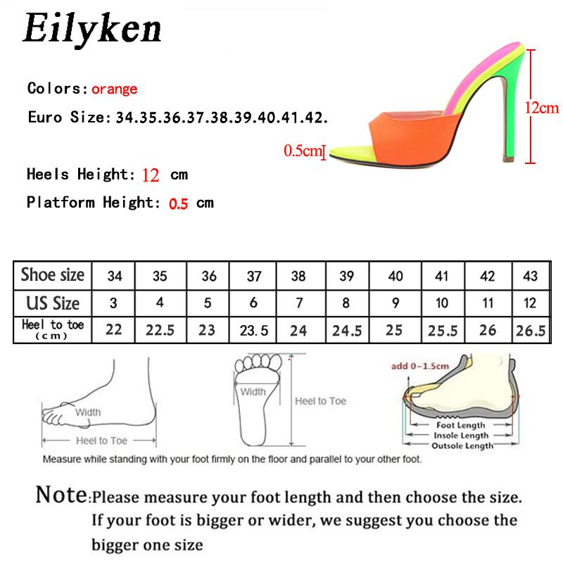 Fashion Eilyken Sexy Pointed Toe Mule High Heels Slipper Stripper Summer Fashion Mixed Color Slip On Slides Women Party Sandal Shoes