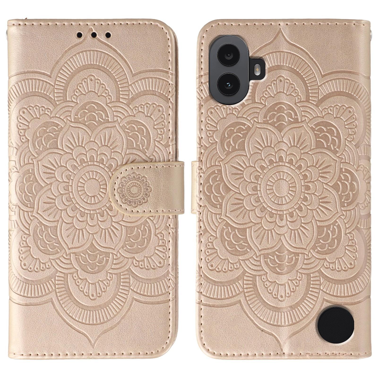 

For Nothing CMF Phone 1 Case PU Leather Mandala Imprinted Design Wallet Phone Cover Rose Gold