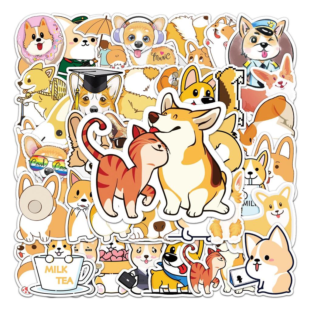 50 Cute Cartoon Corgi Stickers for Luggage, Bicycles, Scooters, and Cars – Waterproof & Fun Decorations