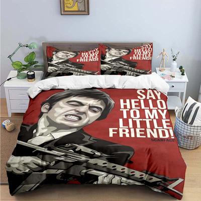 3 Peças Moda Clássico Filme O Poderoso Chefão S-Scarface Estampa Conjunto de Roupa de Cama Suprimentos de Cama Capa de Edredom Colcha de Cama Roupa de Cama Presente de Luxo