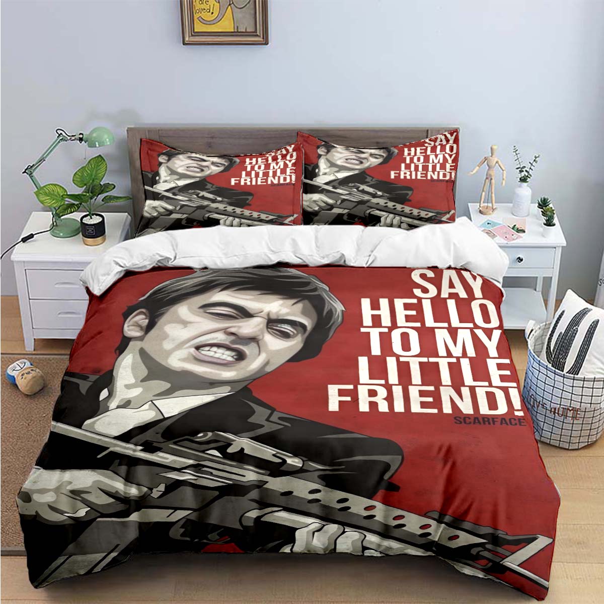 

3Pcs Fashion Classic Movie Godfather S-Scarface Print Bedding Set Bed Supplies Duvet Cover Bed Comforter Bedding Luxury Gift EU Single(135*200cm)3pcs