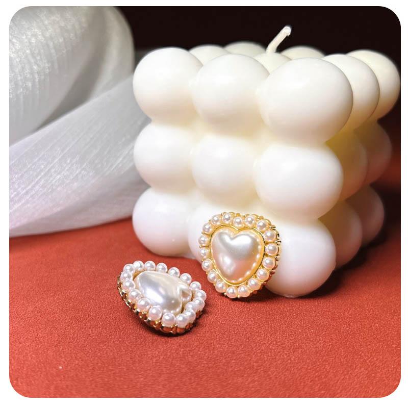10pcs Metal Button Sewing Clothing Coat Accessories DIY Craft Inlaid Pearl Decorative High-Grade Heart-shaped Button Golden 23MM