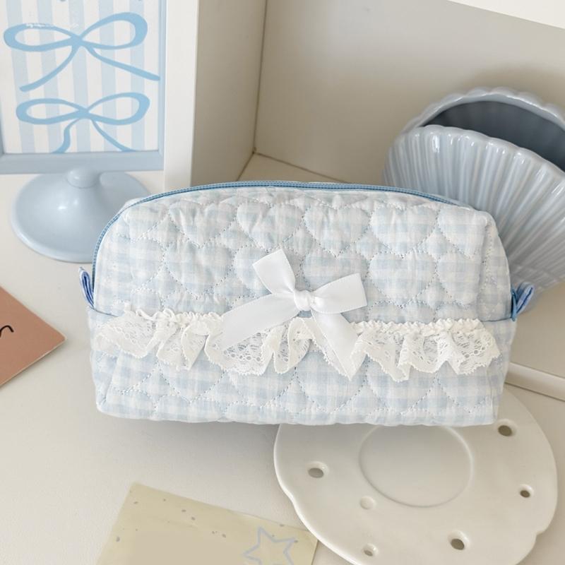 Lace Cotton Pen Pouches Large Capacity Pencil Case Portable Pen Organiser Travel Makeup Storage Bag for Office School