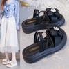 Wear Flat Bottom Two Wear Cool Slippers Women's Summer New Bow Beach Thick Bottom One-word Drag Women