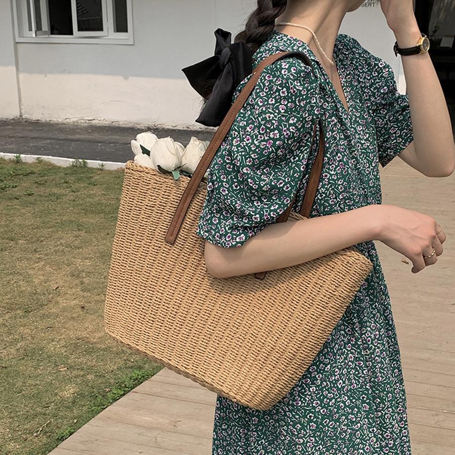 Sacs cabas tressés en paille pour femmes Sac à bandoulière en raphia Panier de courses d'été en rotin Sac de plage Sacs à main au crochet de luxe Cabas