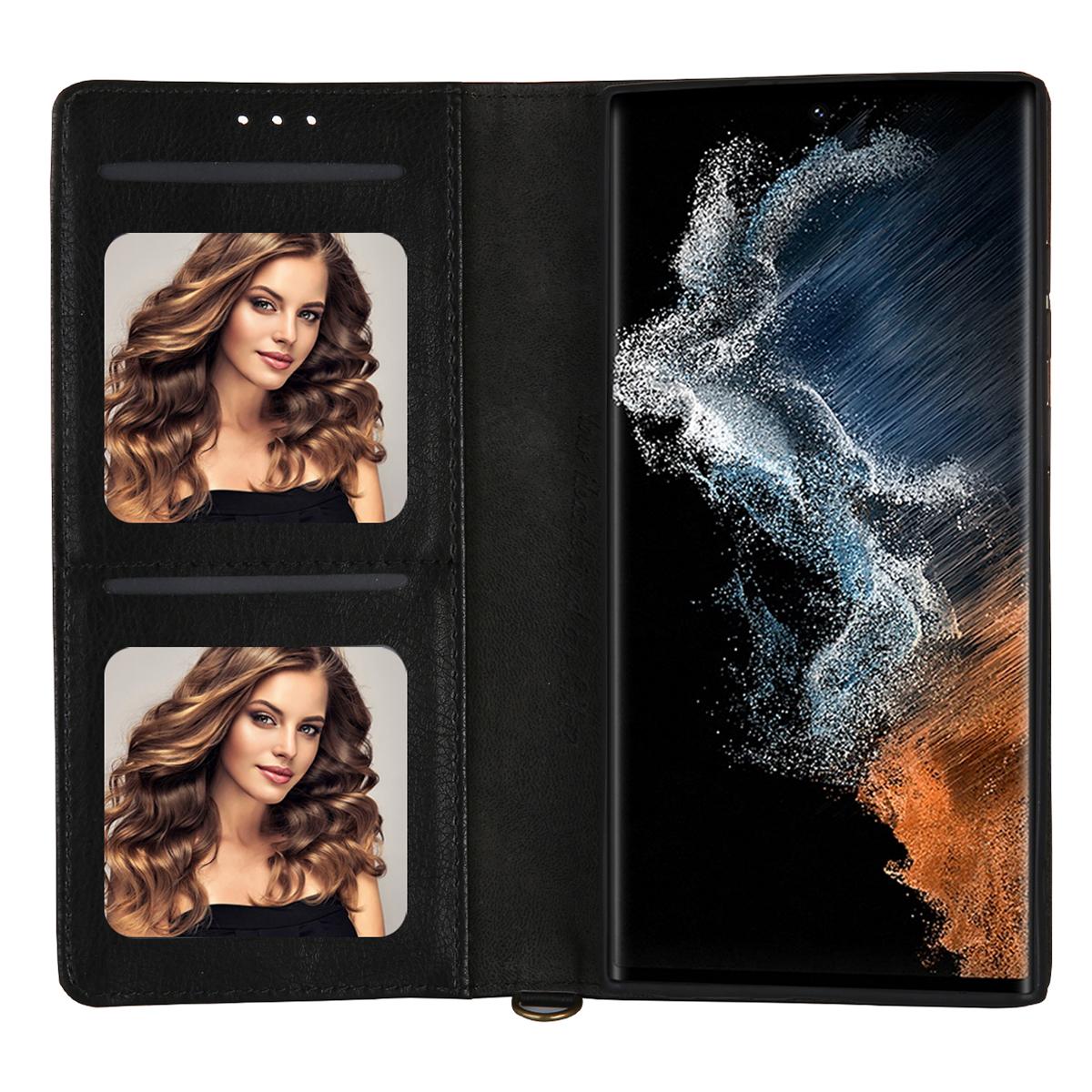 

CMAI2 For Samsung Galaxy S24 Ultra Case Anti-drop Leather Stand Wallet Mobile Phone Cover Black