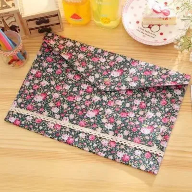 1Pc Vintage Flower Series A4 Documents File Bag Files Folder Stationery Button File Folder Student Exam Paper Document Organizer