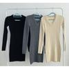 Village Knit Casual Mini Ribbed Knit Elegant Long 1265 H&T Women's Dress, Dress, Sweater, Fall/Winter Sleeve, (Free Size, Gray)