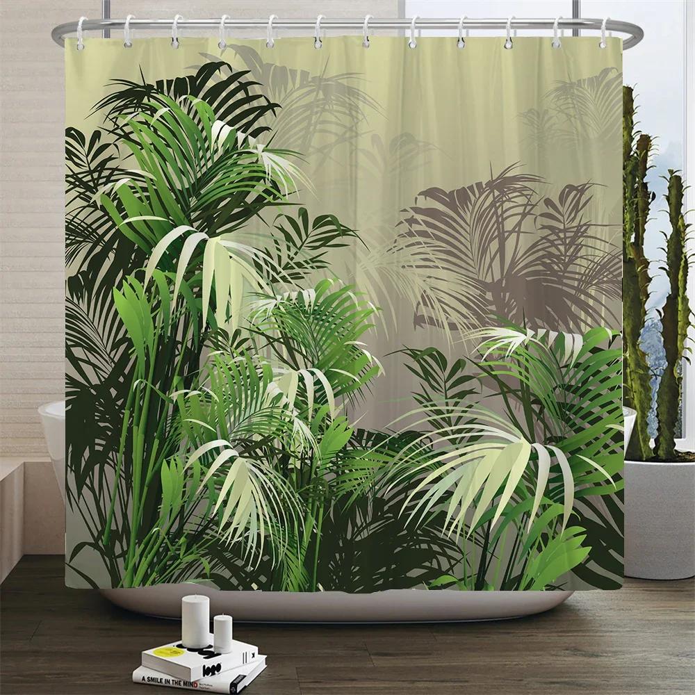 Tropical Green Plant Shower Curtain Polyester Fabric Waterproof Bath Curtain Home Decor Palm Leaves Cactus Bathroom Curtains