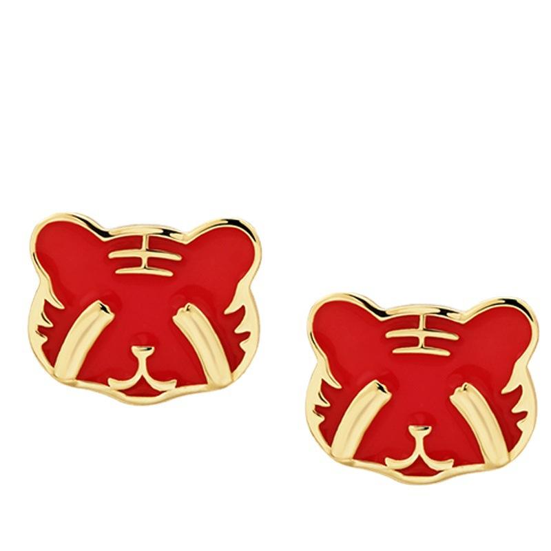 

Корейская версия сережек-гвоздиков, женские милые забавные серьги с тигром, серьги в этом году, нишевый дизайн, смысл натального года, серьги зодиака