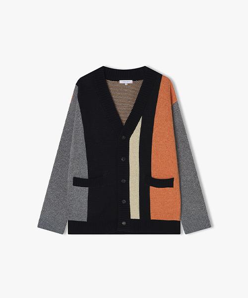 River Classy [24Fw] Lkw51405 Black Vertical Block Contrast Cardigan 105