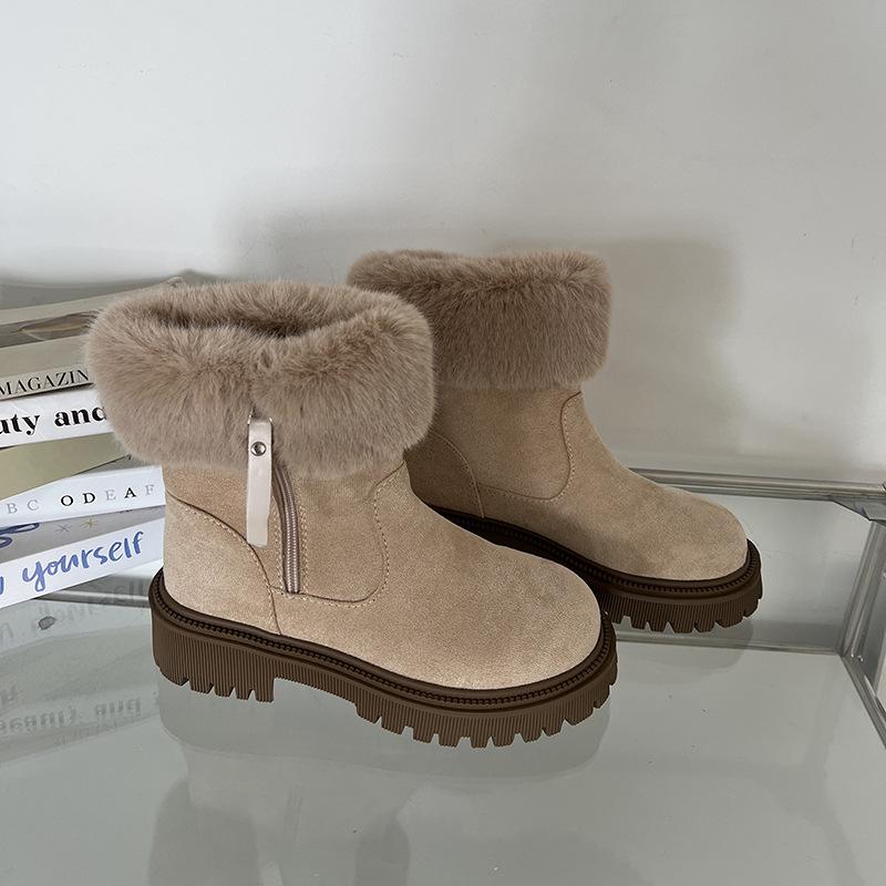 

Queen Fan fur integrated velvet thick-soled snow boots women s 2025 new winter warm and non-slip cotton shoes 42 хаки