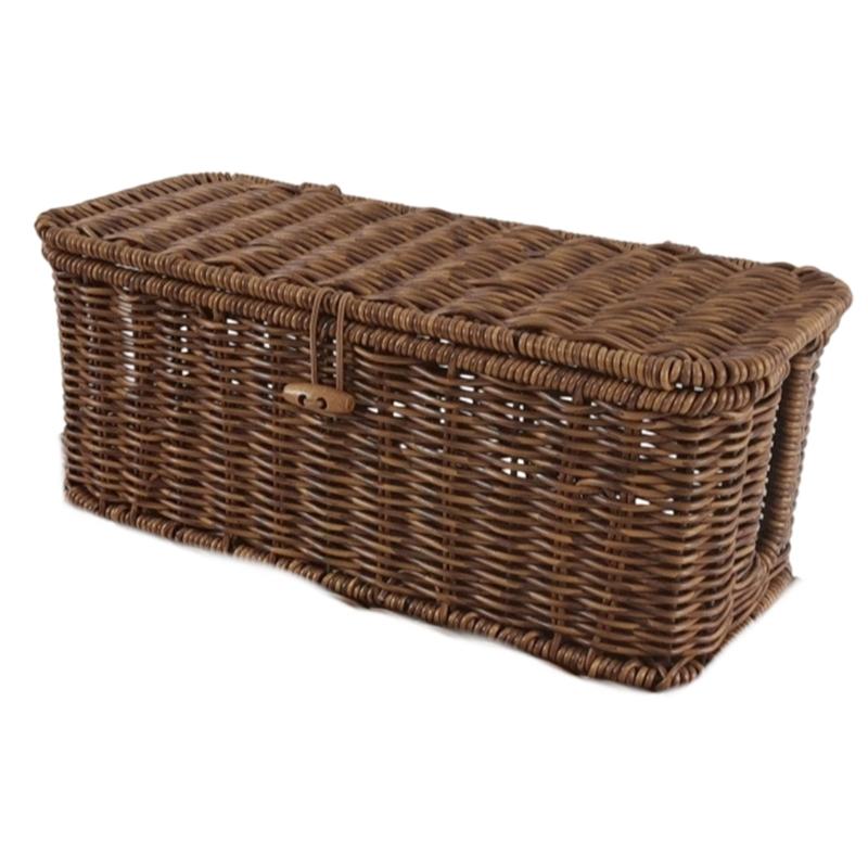 PE Woven Flipping Top Storage Basket With Realistic Rattan Look Household Bin For Kitchen Organization And Home Decors