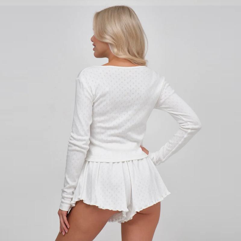 Exquisite Pajamas Long-sleeved Two-piece Set of Pure Cotton Sexy and Thin Autumn New Shorts Furniture Clothing Women