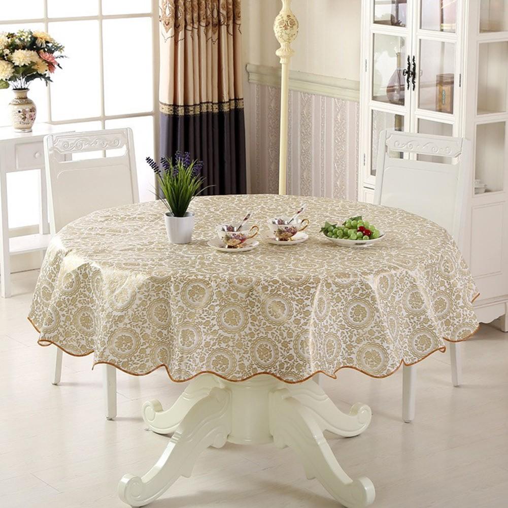 PVC Round Table Cloth For 4/6 Seaters 152cm 180cm New Year Dining Table Cover Waterproof Oilproof Floral Printed Tablecloths