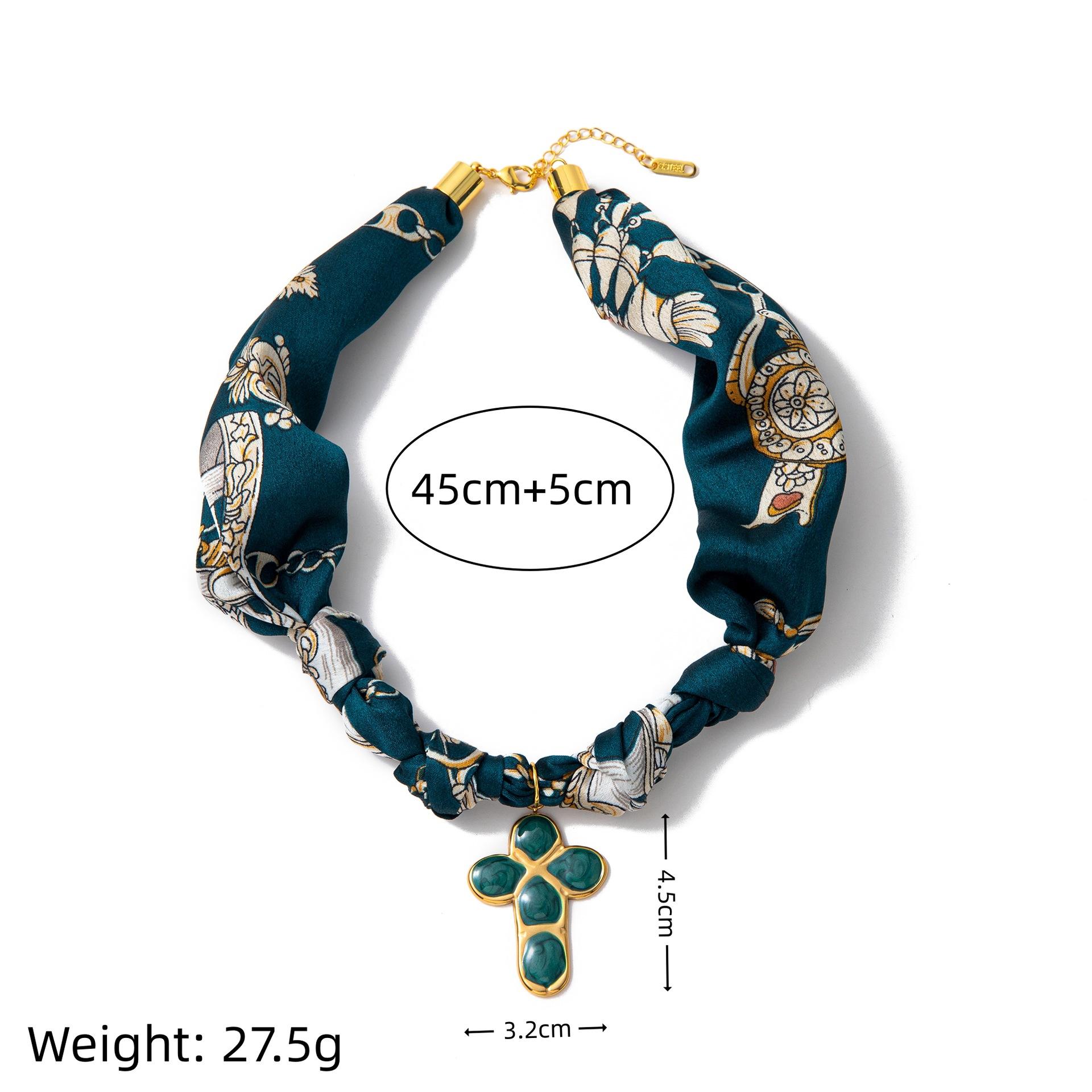 Stainless Steel Necklace Love Cross Pendant Silk Scarf Cloth Strip Necklace Electroplated 18K Gold Color Retention